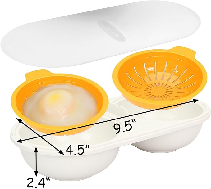Microwave Egg Poacher 2 Eggs, Double Layer Egg Boiler for Microwave 2 Cavity Eggs Poacher Steamer Boiled Egg Cup Mold Microwave Boiled Eggs Maker for Egg Boiler Hamburg Sandwiches (Yellow)