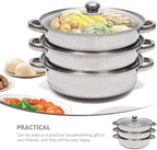 3 Tier Steamer Pot with Glass Lid - 30 cm Stainless Steel Steamer Pot Set Kitchen Cookware Tool Food Veg Cooker for Cooking Vegetables, Seafood, Soups, Stews and Pasta