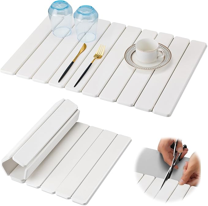 Large Stone Dish Drying Mat for Kitchen Counter, Quick Dry Stone Bath Mats for Bathroom, Foldable Ultra Absorbent Diatomaceous Earth Mat for Dishes Bottles Cups, Match Any Countertop, 23.23'' x 15.4''