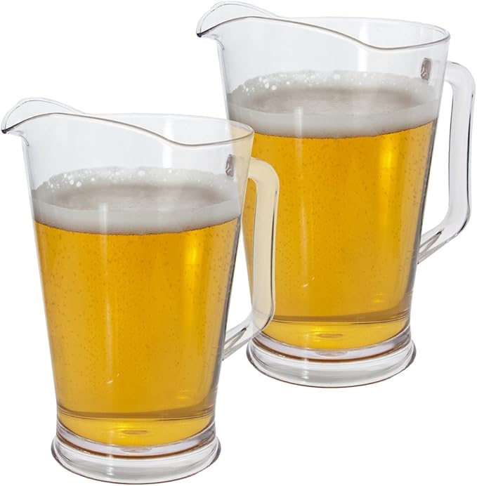 US Acrylic 64oz Bistro Clear Pitcher | Set of 2 Beer Pitchers | Reusable, BPA-free, Made in the USA, Indoor and Outdoor Pitcher Set for Water, Lemonade, Juice, Soda Pop, and Beer