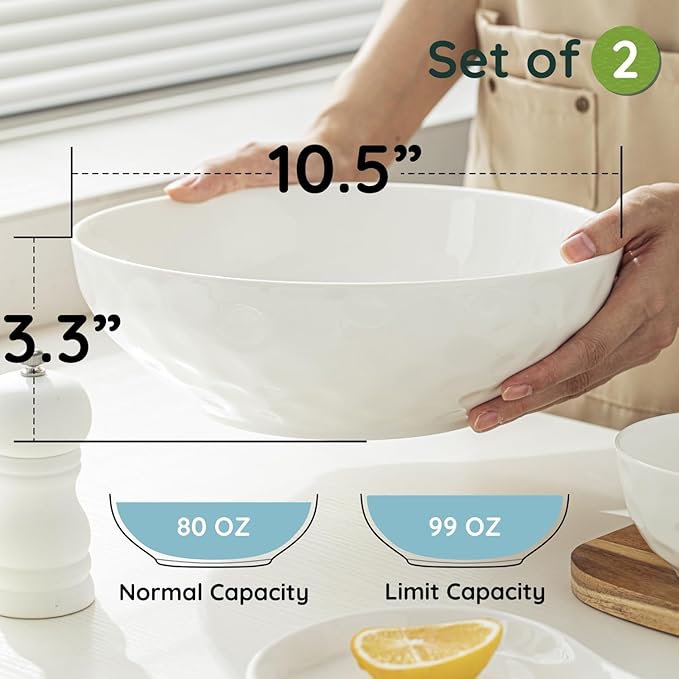 Large Pasta Bowls Set of 2, 10 Inch Pasta Serving Bowl Dinner Bowls, Kitchen Bowl Set, Microwave and Dishwasher Safe, Scratch Resistant, Set of 2
