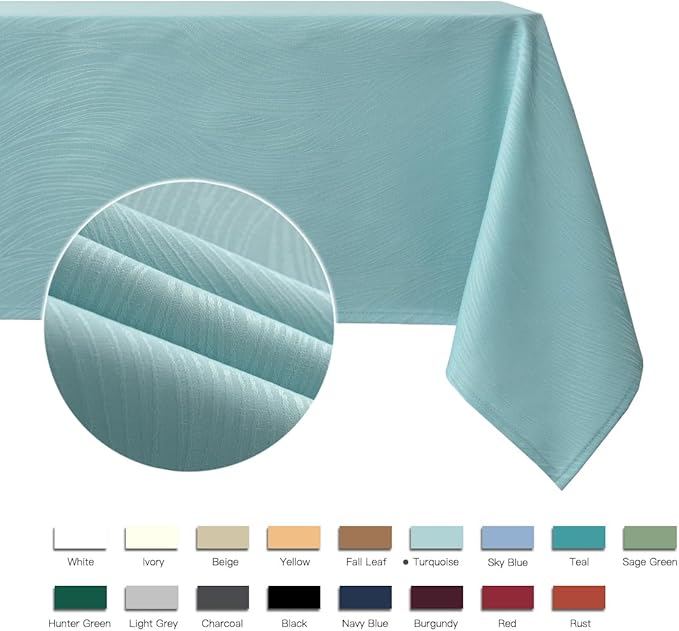 maxmill Jacquard Tablecloth Swirl Design Water Resistance Antiwrinkle Spillproof Heavy Weight Soft Table Cloth for Buffet Banquet Parties Event Holiday Dinner Square 52 x 52 Inch Turquoise