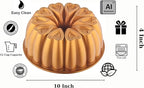 Heart Shape Aluminum Cake Pan, Titanium Coating, Non-Stick, 12 Cups, Heavy Duty, Gifts for Mom, Molded Cake Pan, 10 Inch Baking Mold, Cast Aluminum Fluted Tube Pan, Easy to Clean (Gold)