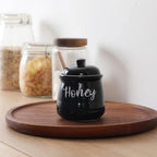 HAOTOP Farmhouse Porcelain Honey Jar with Dipper and Lid Set 12oz,Easy to Clean (Black)
