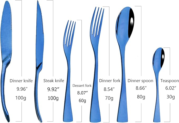 24-Piece Blue Flatware, Mirror 18/10 Stainless Steel Modern & Luxury Dinnerware Set With Serrated Steak Knife Teaspoon For Daily Use or Dinner Party Restaurant - Service For 4