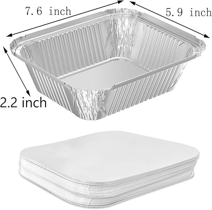 50 Pack 2 lb Disposable Aluminum Foil Pans Meal Prep Take Out Food Containers with Paper Lids for Catering, Baking, Roasting Food, Freezer Safe