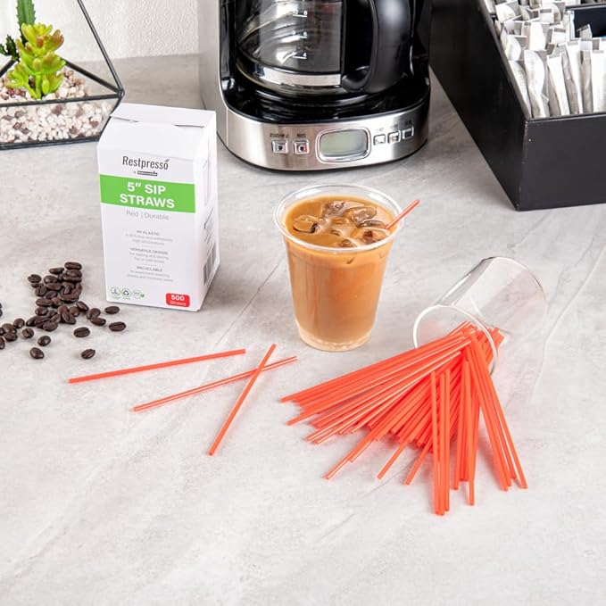 Restaurantware Restpresso 5 Inch Cocktail Stirrers 500 Disposable Coffee Stirring Rods - Premium Odorless Red Plastic Stirrers For Coffee For Hot And Cold Drinks For Bars Or Offices