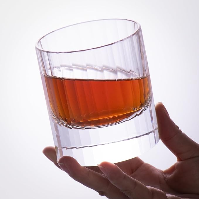 KAMMAK Crystal Whiskey Glasses Set of 2, 10.14 Oz Old Fashioned Tumbler with Delicate Cut Rim & Thick Heavy Base, Elegant Barware for Scotch, Bourbon, Cocktail, Wine - Ideal Gift & Home Drinkware