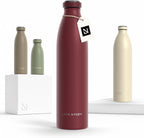LARS NYSØM Stainless Steel Insulated Water Bottle 12oz 17oz 25oz 34oz 51oz | Insulated Thermo Flask for Hot and Cold Beverages | Leakproof Drinking Bottle (Berry Red, 33.9oz)