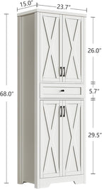 68'' Farmhouse Kitchen Pantry Cabinet with Adjustable Shelves, Tall Storage Cabinet with Barn Doors, Freestanding Versatile Cupboard for Dining Room, White