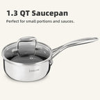 DELUXE Hybrid Ceramic Nonstick 1.3-Quart Saucepan with Tempered Glass Lid, Stainless Steel Pot with Stay-Cool Handle, Dishwasher Oven Safe, Induction Ready, Compatible with All Cooktops