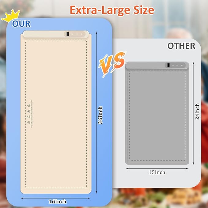 OcePor (XXL 36"x16") Food Warming Mat, Electric Warming Tray,Foldable Food Warmer for Parties, Buffets, Family Gatherings, Holiday & Sabbath, Child Lock, Heating Mat for Food, (Beige Yellow)