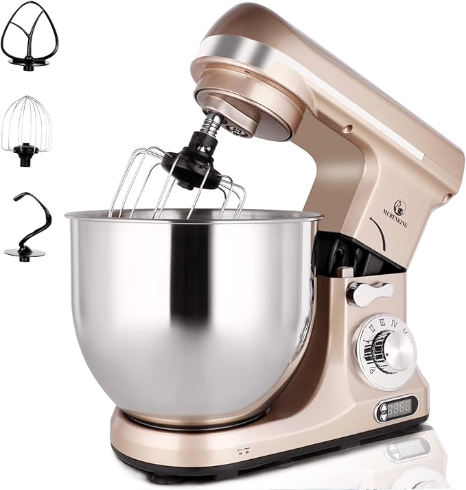 Professional Stand Mixer, 6-Qt with Timer, MK37 500W 6-Speed Tilt-Head Food Electric Mixer Kitchen Machine,Plastic (Champagne)