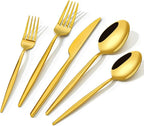 KINGSTONE Silverware Set, 20-Piece Flatware Set Cutlery Set Premium 18/10 Stainless Steel, Tableware Include Forks Knives Spoons for Home Kitchen Restaurant Wedding, Dishwasher Safe, Gold