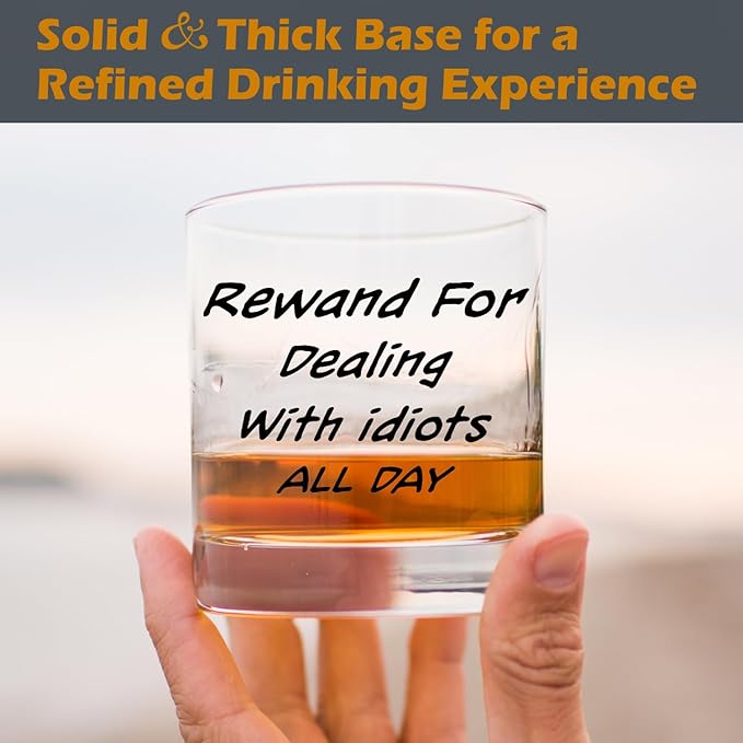 kunlisa Funny Sarcastic Gifts for Coworkers Whiskey Glasses, Office Humor Gifts, Funny 10 oz Drinking Rocks Glasses for Women Men Whisky Cocktail Scotch Bourbon Liquor