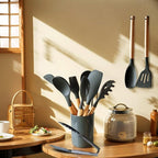 Silicone Cooking Utensil Set,12 PCS Cooking Cookware Kitchen Utensils Set, Nonstick 446°F Heat-Resistant Cookware Kitchen Tools of Spatula,Turner Tongs,Spoon,Brush,Whisk,（gray）