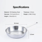 10.2-Inch 316 Stainless Steel Frying Pan, 5-Ply Saute pan, Deep Skillet, Induction Cookware, Dishwasher Safe & Oven Safe, Professional Cookware