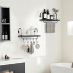 Olakee Floating Wall Shelves for Kitchen Bathroom Coffee Nook with 10 Adjustable Hooks for Mugs Cooking Utensils or Towel Rustic Storage Shelves Set of 2/17x5.9 inch (Black)