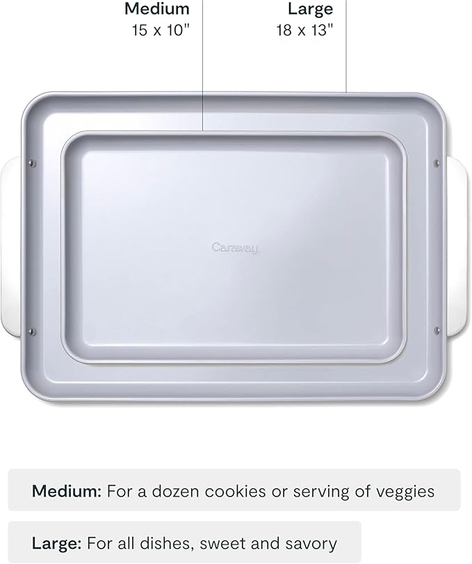 Caraway Non-Stick Ceramic Baking Sheet Duo - Naturally Slick Ceramic Coating - Non-Toxic, PTFE & PFOA Free - 18 x 13" Large & 15 x 10" Medium - Slate