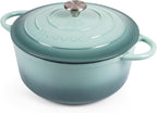 Nuovva Enamelled Cast Iron Dutch Oven Pot with Lid 6.4 Quart Non Stick Casserole Pot – Heavy Duty & Oven Safe up to 500° F for Bread Baking, Braising, Stews, Roasting – 28cm Sea Salt