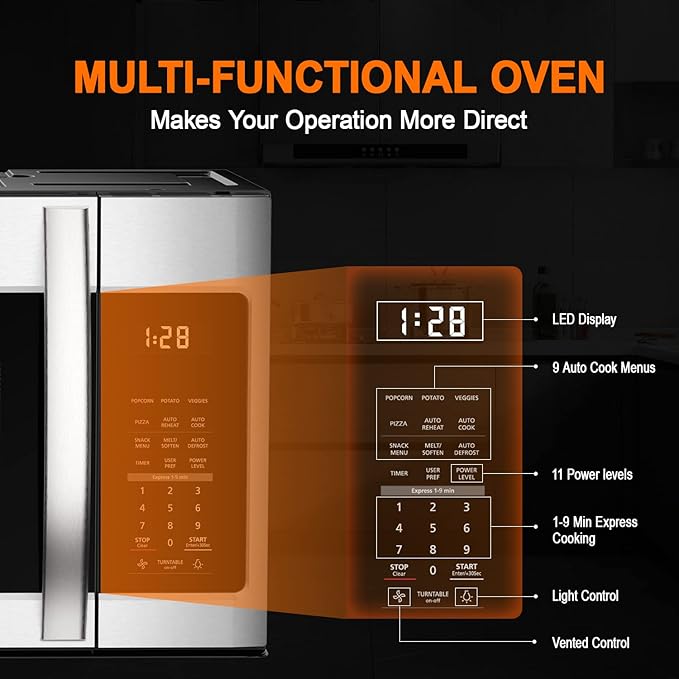 GASLAND 30 Inch Over the Range Microwave Oven, 1.9 Cu.ft. Above Stove Microwave, 11 Power Levels, One Touch Cooking, 400 CFM,1000W, LED, Turntable, Sensor Cook, Over Stove Microwave, Stainless Steel