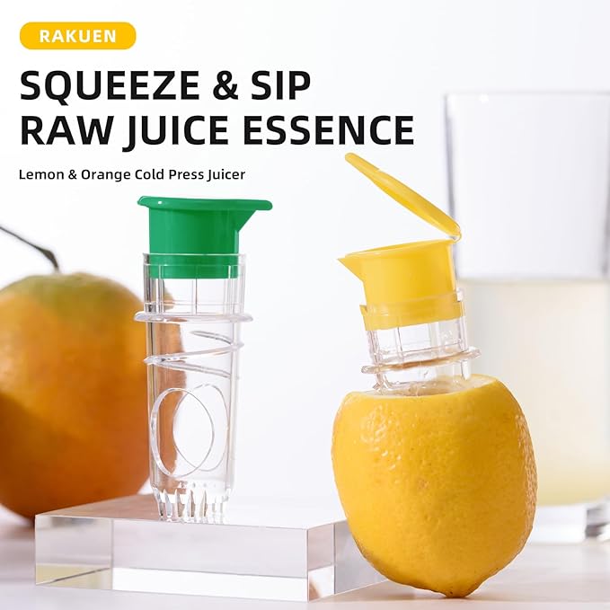 Yellow Manual Citrus Juicer with Filter and Spout, Screw-Top Hand Press for Lemon Orange Drinks