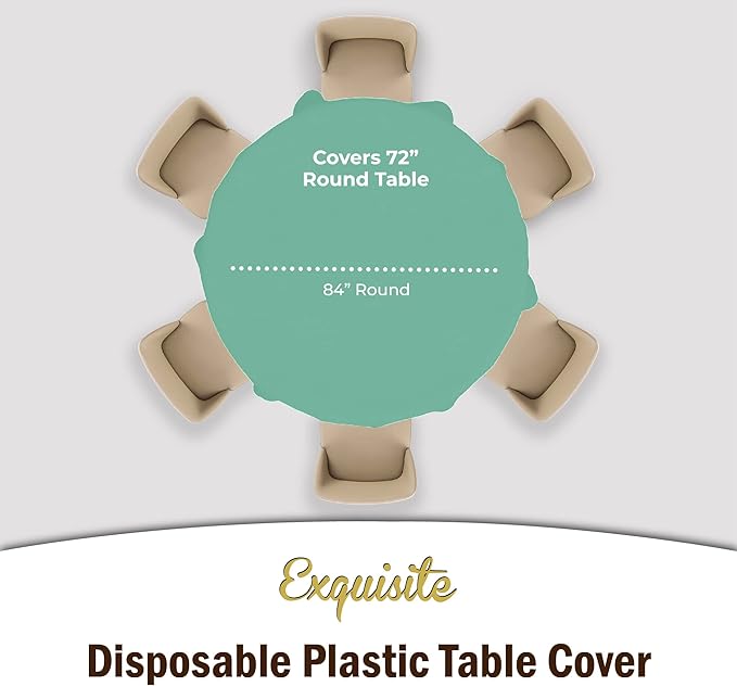 Exquisite Party Solids 12-Pack Premium Plastic Tablecloth 84in. Round Table Cover - Light Mint