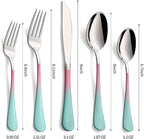 20-Pieces color Silverware Sets for 4,Pink and Green Handle Stainless Steel Cutlery Set, Include Forks Spoons and Knives Set, Dishwasher Safe Utensil Sets for Home Restaurant