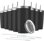 20oz Tumbler Vacuum Insulated Travel Mug with Lids, Stainless Steel Double Wall Bulk Cup for Home, Office, Outdoor Suitable for Vehicle Cup Holders(Set of 8, Black)