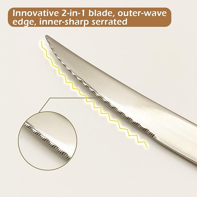 16-Piece Premium Stainless Steel Flatware Set with Gold Diamond Pattern Handle, Modern Silverware Silver and Gold,Christmas gift (4x4 Set)