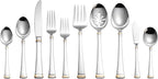 Mikasa Gold Accent Harmony Flatware Set for 12, 65 Piece 18/10 Stainless Steel Silverware with Gold-Trimmed Handles and Serving Utensils, Elegant Dinnerware Service