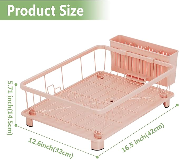 Pink Dish Drying Rack - Space-Saving Dish Rack,Dish Racks for Kitchen Counter with Drainboard, Birthday Christmas Day Mothers Day Thanksgiving Gifts for Mom Grandma Wife Kitchen Enthusiasts