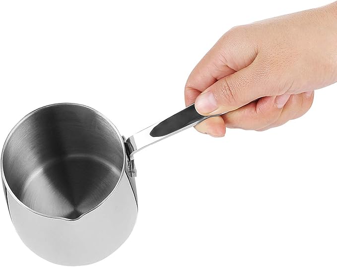 Milk Warmer Turkish Coffee Pot Butter Warmer Melting Pot 18/10 Stainless Steel Small Saucepan with Pour Spout Cookware 12oz Capacity (370ml)