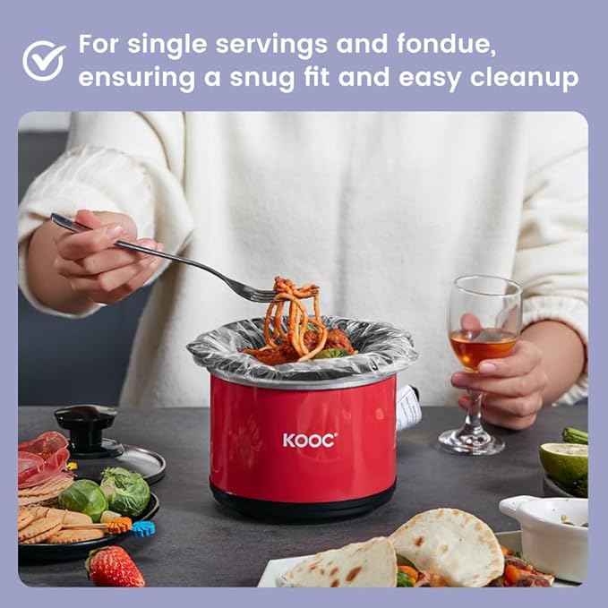 KOOC Slow Cooker Liners 8"x11" 20 Count Mini Size Disposable Pot Liners Cooking Bags Fit 0.65 qt to 1.25 qt Pot BPA Free Fresh Locking Seal Design