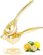 Lemon Squeezer, Heavy Duty Zinc Alloy Manual Lemon Juicer, High Yield Threaded Groove Small Oranges Limes Citrus Juicer Hand Press, Juice Maker for Cocktails Home Restaurant Kitchen Utensils(Gold)