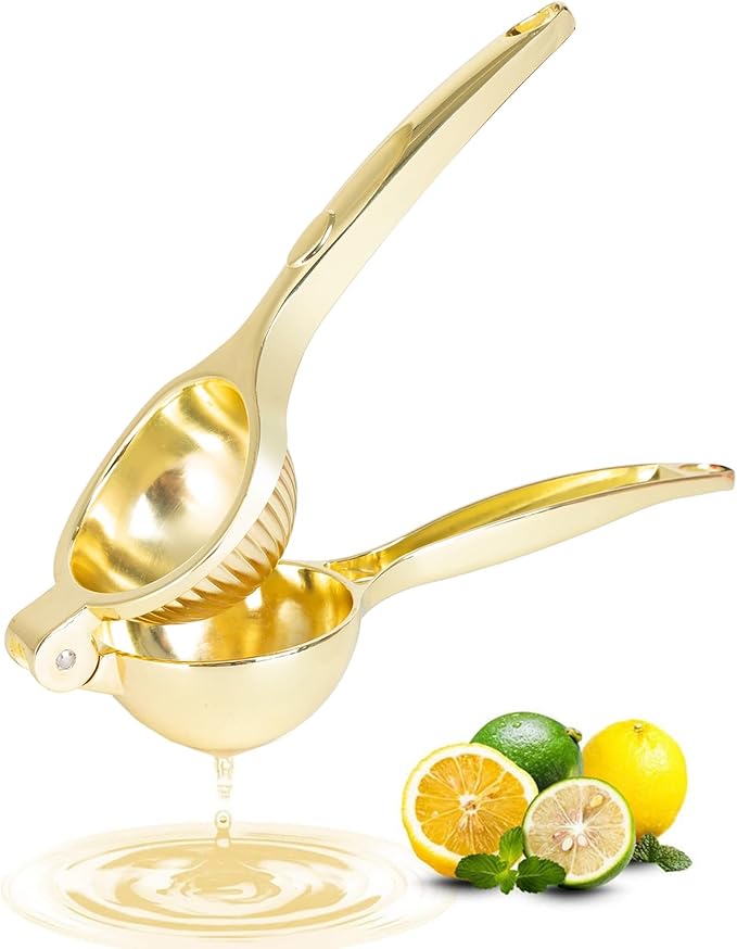 Lemon Squeezer, Heavy Duty Zinc Alloy Manual Lemon Juicer, High Yield Threaded Groove Small Oranges Limes Citrus Juicer Hand Press, Juice Maker for Cocktails Home Restaurant Kitchen Utensils(Gold)