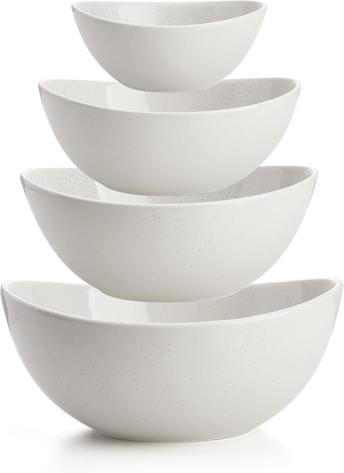 Sweese Porcelain Bowl Set - Serving, Prep, Salad, Dishwasher Microwave Safe, 10/18/28/42 oz, White Grey