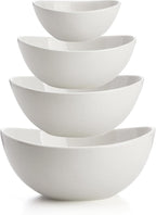 Sweese Porcelain Bowl Set - Serving, Prep, Salad, Dishwasher Microwave Safe, 10/18/28/42 oz, White Grey