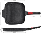 Griddle Pan with Detachable Handle, 10 Inch Cast Aluminium Non Stick Steak Pan for Induction Hob, Black