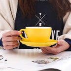 Ceramic Latte Art Cup and Saucer for Cappuccino & Manual Brew Coffee, New Bone China, Mate for Coffee Shop and Barista (Matte Yellow, 8.5 oz)