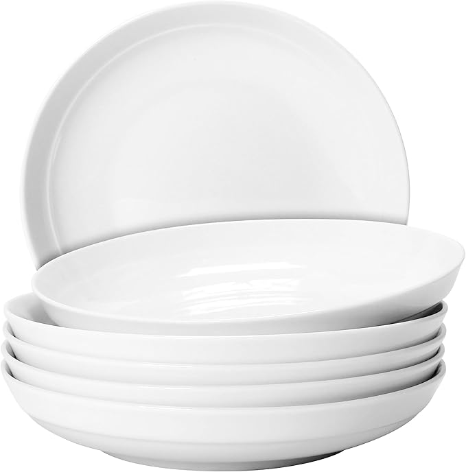 Set of 6 Dinner Plates 8 Inch, White Porcelain Plates, Microwave Oven Dishwasher Safe Scratch Resistant