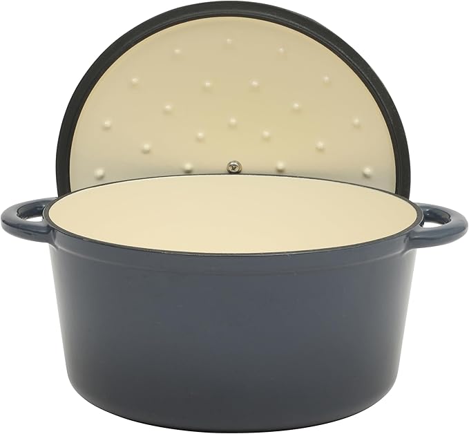 Gibson Home Addlestone 7 Qt Enameled Cast Iron Dutch Oven Pot with Lid – Round, Oven Safe to 500°F, Ideal for Bread Baking & Stews - Gradient Navy Blue