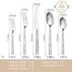 KINGSTONE Silverware Set, 40-Piece 18/10 Stainless Steel Brushed Handle Flatware Cutlery Set, for Kitchen, Home, Party, Wedding Gift, Rust Resistant and Dishwasher Safe