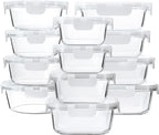 M MCIRCO 24-Piece Glass Food Storage Containers with Upgraded Snap Locking Lids,Glass Meal Prep Containers Set - Airtight Lunch Containers, Microwave, Oven, Freezer and Dishwasher,White