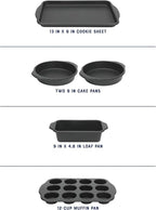 Oster Teston 5 Piece Carbon Steel Baking Pans Bakeware Set w/Premium PFA Free Nonstick - Matte Black