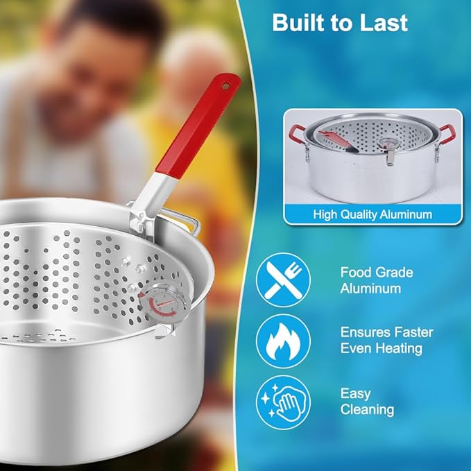 10QT Outdoor Fish Fryer Kit – Heavy-Duty Aluminum Pot & 6.7QT Basket, Propane Deep Fryer for Seafood, Turkey, Chicken & More
