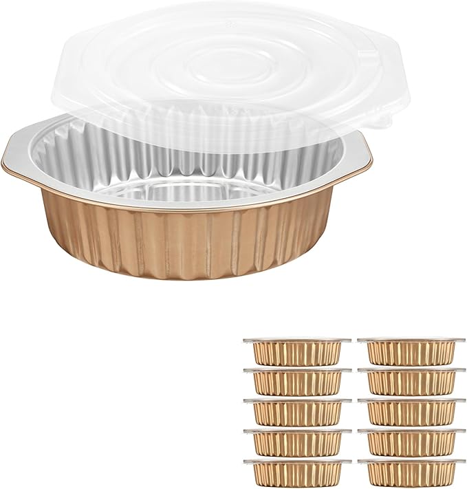 7" Aluminum Foil Pans with Integrated Handles and Snap-On Lids (10 pcs) | 2X Thickness Heavy-Duty Reusable Tin for Baking and Cooking