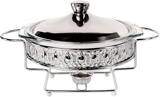 Casserole Dish 9"Glass Baking Dish with Stainless steel Lid and rack, Silver round 1.5 Qt Baking Pan For Casserole & Lasagna, Microwave Dishwasher Freezer Oven Safe