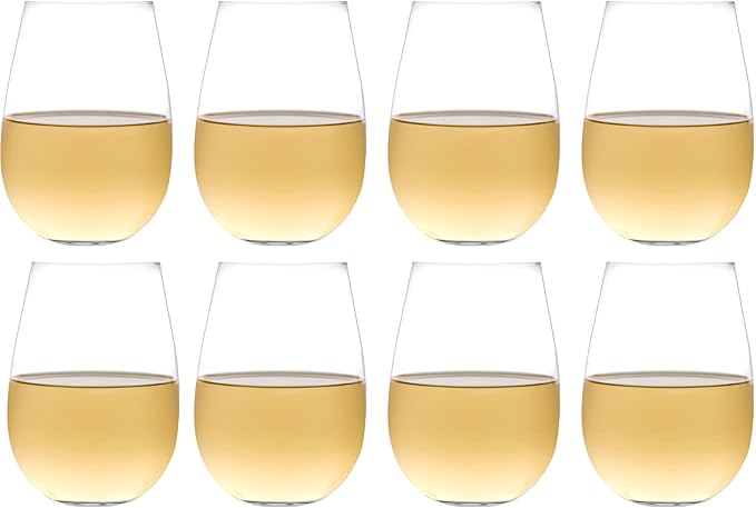 Set of 8 European-Made Stemless Wine Glasses | Voted New York Times Best Stemless Glass of 2017 | 17 FL Oz. | 100% Lead-Free Crystal | Thin | Dishwasher-Safe | Gift Box | Perfect for Everyday Use