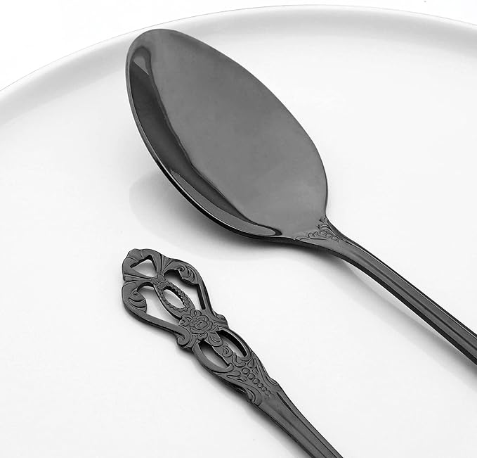 Royal 24-piece Black Mirror Silverware Dinnerware, 18/10 Stainless Steel Luxury Cutlery Set Service For 6 Include Knives/Forks/Spoons/Teaspoons, Dishwasher Safe